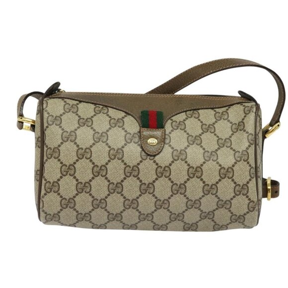 GUCCI GG Supreme Web Sherry Line Bag PVC Beige Gold - Picture 8 of 16